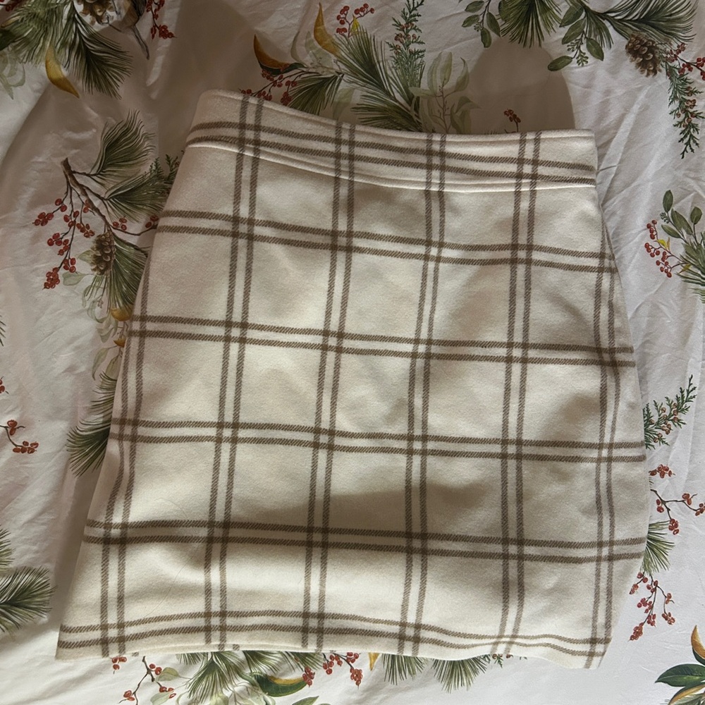 J. Crew Wool Blend Cream and Brown Plaid Mini Skirt Size 4